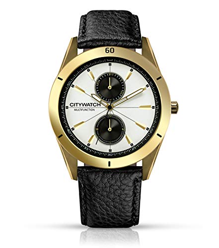 CITYWATCH Limited Edition Men's Watch with Black Genuine Leather Strap, Gold IP SS Case CY010.05BL