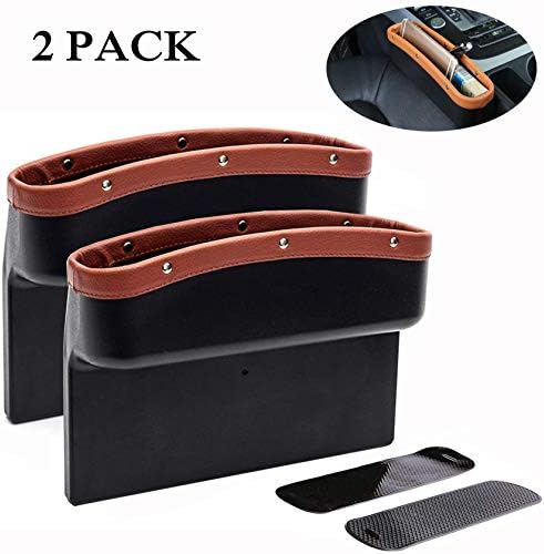 Malluo 2 Pack car seat Gap Filler,car seat Gap Organizer,Brown pu Leather seat Gap Filler Storage Box,car seat Side Drop Caddy Catcher with Non-Slip mat(Brown Black)