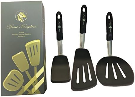 Home Kingdom - FLEX Silicone Spatula 600ºF Heat-Resistant Flexible Silicone Rubber Turner Spatulas Stainless Steel Flipping &amp; Pressing (3 Piece Set)