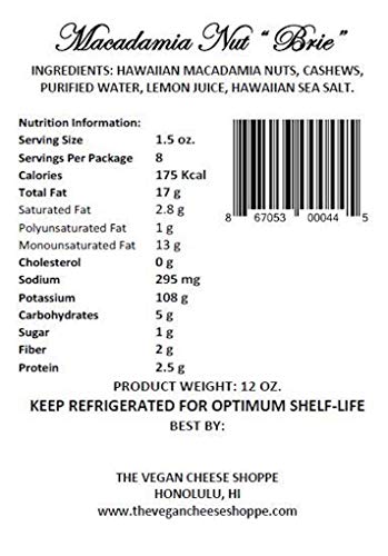MACADAMIA NUT "BRIE": Dairy-Free, Gluten-Free, Soy-Free. Gourmet Vegan Cheese. MADE IN HAWAII. 12 oz.