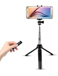 Cyber Cart Bluetooth Selfie Stick with Remote Shutter and Tripod Stand, 270 Degree Rotatable Alloy Extendable Monopod Pole 7.5 to 35.4 inches (black)