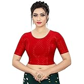 Accessorize Kingdom Round Neck Dobby Cotton Lycra Stretchable Elbow Sleeve Readymade Saree Blouse for Women Stylish