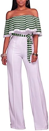 Missrooney Sexy Casual Long Jumpsuit for Women 2018 New Tank Ruffles and Womens Jumpsuits Summer Bodysuits Combinaison Femme Green with White M