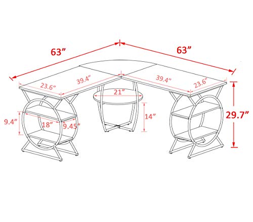 O&K Furniture L-Shaped Desk Corner Computer Desk with Storage Shelves for Home Office, Oak