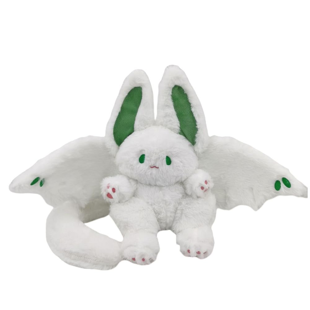 NatureMan12inch Kawaii Bat Bunny Plush Pillow Cute Bat Rabbit Stuffed Animal with Rabbit Ears and Bat Wings for Kids (White)
