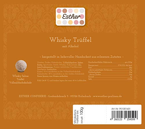 Esther Whisky Trüffel 9er Präsentpackung mit Alkohol 100g | Pralinen und Trüffel mit Whisky Geschmack | Geschenkidee für Geburtstag, Vatertag, Muttertag | passendes Präsent für Opa, Papa, Freunde – Bild 3