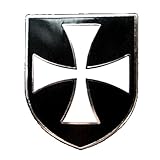 CHRISTIAN ARMY CRUSADER KNIGHTS ORDER HOSPITALLERS WHITE CROSS BLACK SHIELD PIN