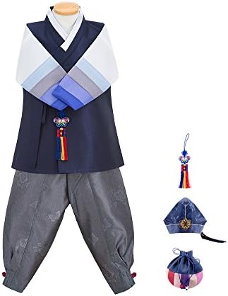 Skyroad Korean Traditional Hanbok Set for Baby Through boy (Made in Korea) (6 Items Total) (Dol Bok from Age 1 to 8)