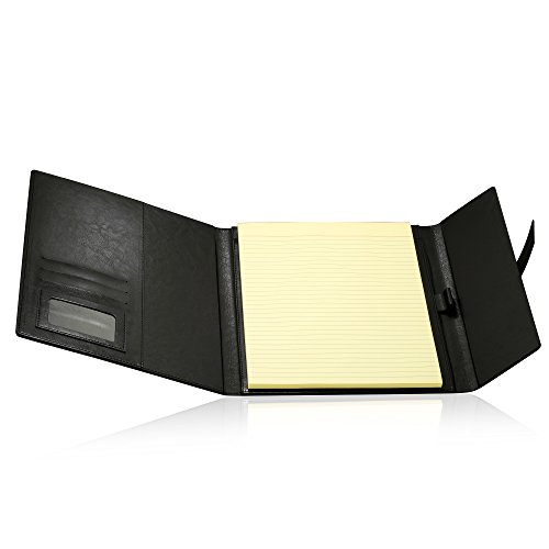Gallaway Leather Padfolio Portfolio Folder - fits Letter, Legal, A4 Notebooks and Notepads (Black)
