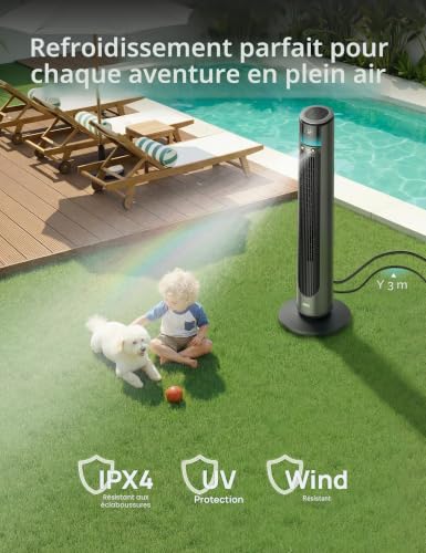 DREO TurboCool 711AS Outdoor Mist Fan, 10m/s, 12 Speed, 4 Modes, 150° Oscillation, Quiet 20dB, DC Motor, Weatherproof, Indoor and Outdoor