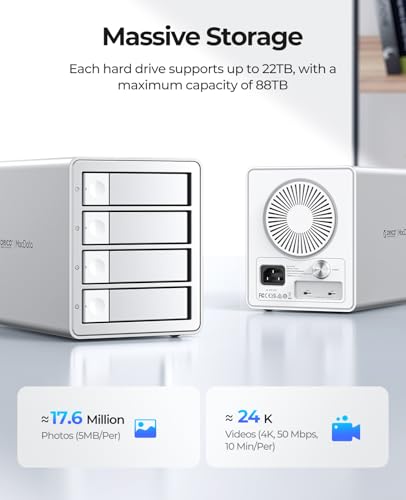 ORICO Daisy Chain 4 Bay USB 3.2 Gen 2 Aluminum Hard Drive Enclosure Das Enclosure 22TB Support and Maximum Expansion up to 264TB for 3.5" HDD -9948C3