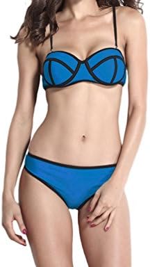 Blorse Ribbon Textured 2pcs Bikini Swimsuit(Blue,L)