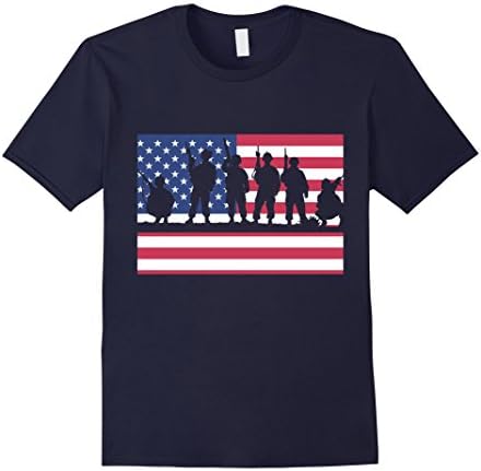 Men's Soldier Patriotic American Flag T-Shirt Small Navy
