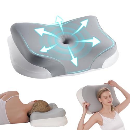 KEVIAN Cervical and Cervical Support Pillow, Ergonomic Curve, High Density Memory Foam Pillow for Side Sleeper, Face Up and Down Sleeping, with Washable Cover, 60 x 37 x 13/12 cm