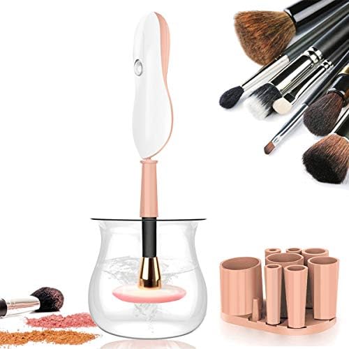 Makeup Brush Cleaner – Rantizon Automatic Cosmetic Brushes Cleaning Machine with 360 Degree Rotation, Professional Makeup Brush Cleaning Tool, Cleans and Dries with 8 Rubbers