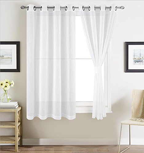 BETTER HOME USA BHU Faux Linen Sheer Curtains for Bedroom, Window Treatment Sheer Grommet Curtain Pnaels, Set of 2 Panels, W54 by L63, White