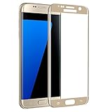 Galaxy S7 Edge Screen Protector, 3D Curved Full Coverage 9H Hardness Glass Film Tempered Free Bubble Anti Scratch Ultra Clear HD Screen Cover for Samsung S7 Edge -Lifetime Replacement (Gold)
