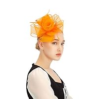 JASMINO Fascinators Hats Women Tea Party Headband Derby Fancy Hats with Hair Clip Wedding Cocktail Headwear for Girl (Orange)