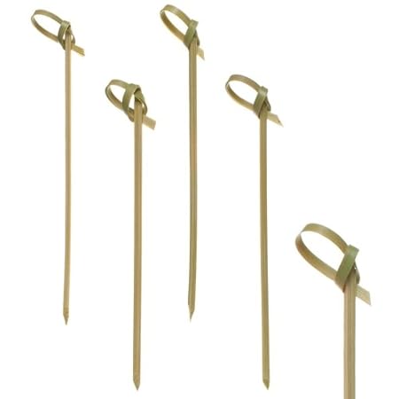 Papstar Fingerfood-Spieße / Holzspieße 'Knoten' (250 Stück), 10 cm, Naturholzspieße aus Bambus mit originellem Knoten, für Fi