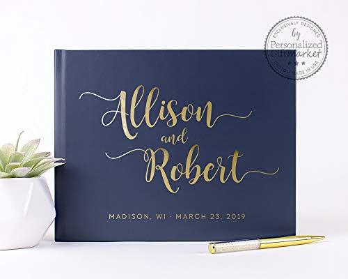 Navy Wedding Guestbook, Personalized Custom Guest Book for Bridal Shower Gift or Wedding Event - Hardcover, 50 Pages (10x8 inches)