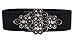 E-Clover Fashion Floral Rhinestone Buckle Women's Elastic Waist Cinch Belt for Dress (Black)