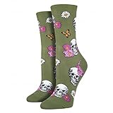 Socksmith Women's Socks Floral Skull Crew Parrot Green 1pair
