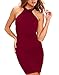 Lyrur Women's Halter Lace Straps Key Hole Back Fitted Mini Dress (#6036-US4, burgundy)