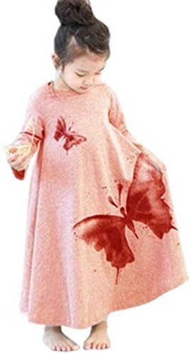 Edress Fall Clothes Little Girls'Soft Cotton Long Sleeve Butterfly Print A-Line Dress (100(3-4t), Pink)