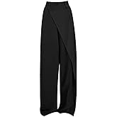 MLAFE High Waisted Loose Fit Business Casual Work Trousers Long Straight Suit Pants Women Asymmetrical Dressy Trousers