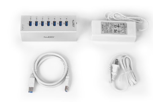 ViewHD Professional Premium Quality USB 3.0 7-Port Hub with On/Off Power Switch + 12V 4A Power Adapter + USB Cable in Full Metal Case (Silver) | VHD-U3P7S