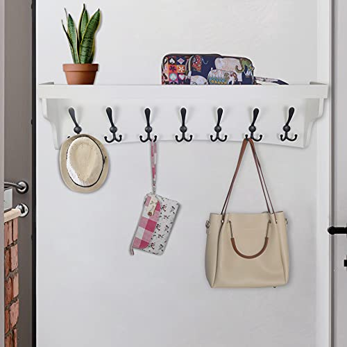 WEBI Coat Rack Wall Mount with Shelf,35’’ Long White Shelf with Hooks