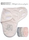 Wonder Miracle newborn baby swaddle blanket, soft thick warm fleece velcro sleeping bag with cute elephant embroidery for boy or girl (cream pink, small, 11 x 20 inches, use below 15℃/59℉)