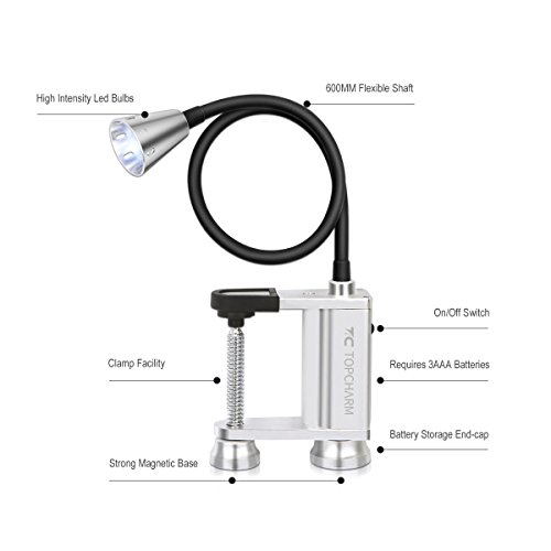 TOPCHARM BBQ Grill Light, Super Bright 12 LED Battery Powered Work Task Light with Magnetic Base 360 Degree Rotation Flexible Gooseneck Adjustable Screw Clamp for Barbecue Grilling