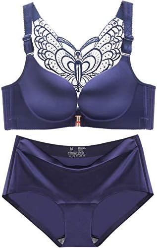 Women’s Sexy Plus Size Butterfly Front Closure Wirefree Push up Bra and Panties Set for B C D Cup