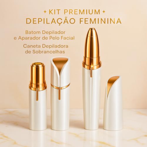Kit 2 Peças Depilador Facial Feminino, Batom Depilador Facial + Caneta Depilador Sobrancelha, Removedor de Pelos com Alta Precisão, Depilador Elétrico Recarregável, Portátil