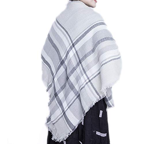 Oversize Scarf for women Winter Plaid Stole Blanket Wraps Shawl (White)
