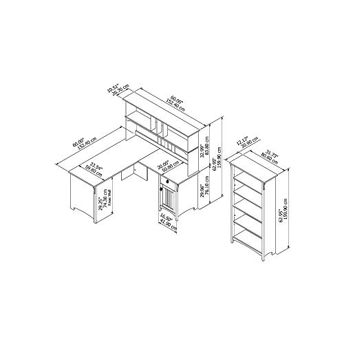 Bush Furniture Salinas L Shaped Desk with Hutch and 5 Shelf Bookcase, 60W, Antique White