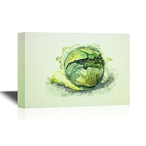 Canvas Wall Art - Watercolor Painting of Cabbage - Gallery Wrap Modern Home Art | Ready to Hang - 12x18 inches