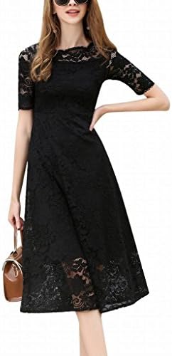 HOSBY Women One Shoulder Neck Short Sleeve Slim Lace Mid-Long Dress
