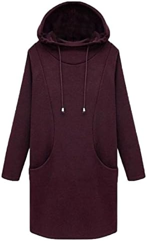 Goocyber Women's Solid Hoodie Basic Pocket Plus Velvet Classic Jacket Sweatshirts Wine Red M