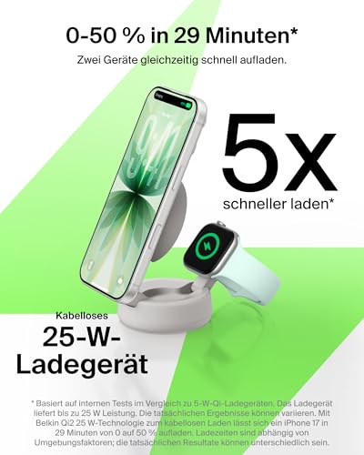 UltraCharge Pro MagSafe Ladegerät, Induktive Ladestation, Qi2.2 25W Verstellbarer 2-in-1 Wireless Charger für iPhone 17, Apple Watch Series 10, Pixelsnap usw. (Inkl. 45-W-Netzteil) – Sandfarben