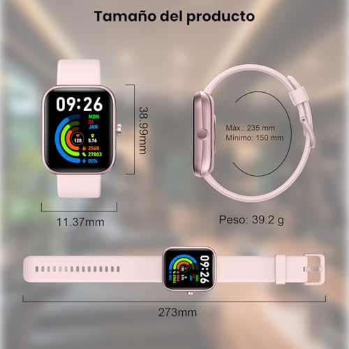 EASYTAO Reloj Inteligente, Smartwatch Mujer, Llamadas por Bluetooth, Monitorización del sueño, con el Asistente de Voz Alexa, Monitoreo de Salud Las 24 Horas, Impermeable IP68, Rosa