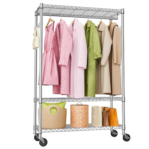 M MZG Rolling Garment Rack with Shelves