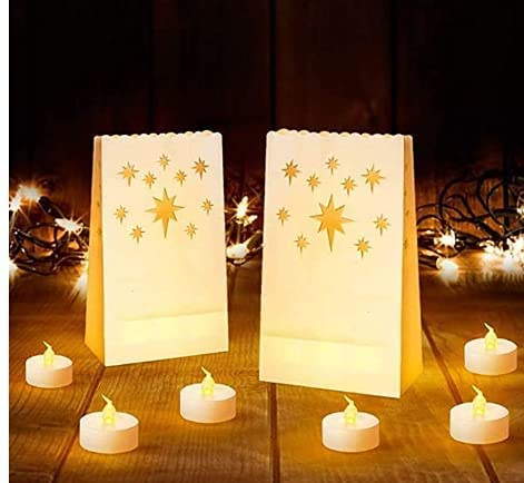 Photo 1 of AceList 30 Sets Luminary Bags with Flameless Candles Include 30 Flameless LED Tea Lights, LED Tealight Candles and Moisture-Proof 30 Luminary Bags for Christmas Wedding Party Thanksgiving Decor
