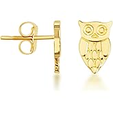 Claddagh Gold 10K or 14K Yellow Gold Owl Stud Earrings