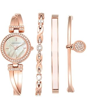 Rose Goldtone Crystal Bangle And Watch Set