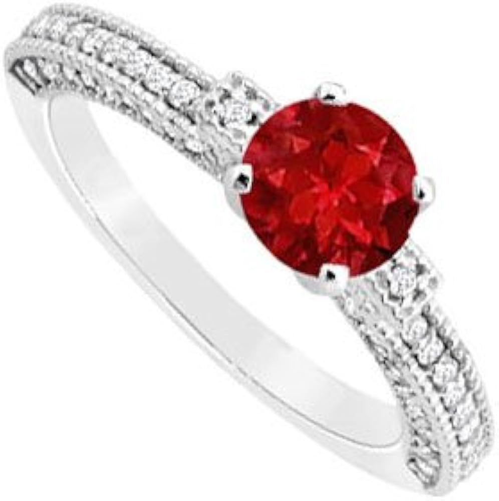 Created Ruby and Cubic Zirconia Milgrain Engagement Ring 14K White Gold