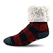 Pudus Lumberjack Red Cozy Winter Slipper Socks for Women and Men with Non-Slip Grippers and Faux Fur Sherpa Fleece - Adult Regular Fuzzy Socks