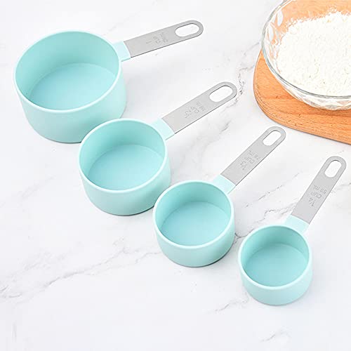 Measuring Cups and Measuring Spoons Kitchen gadgets set Measuring spoon with stainless steel handle 8-piece set of necessary measuring tools for baking Stackable Wet and dry (Light blue)
