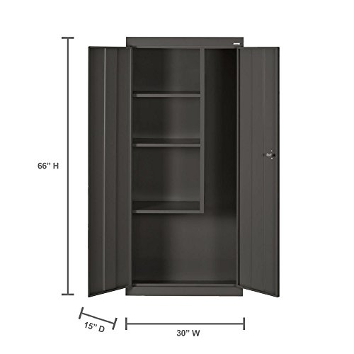 Sandusky Lee VFC1301566-09 Black Steel Janitorial/Supply Cabinet, 3 Fixed Side Shelves, 66" Height x 30" Width x 15" Depth